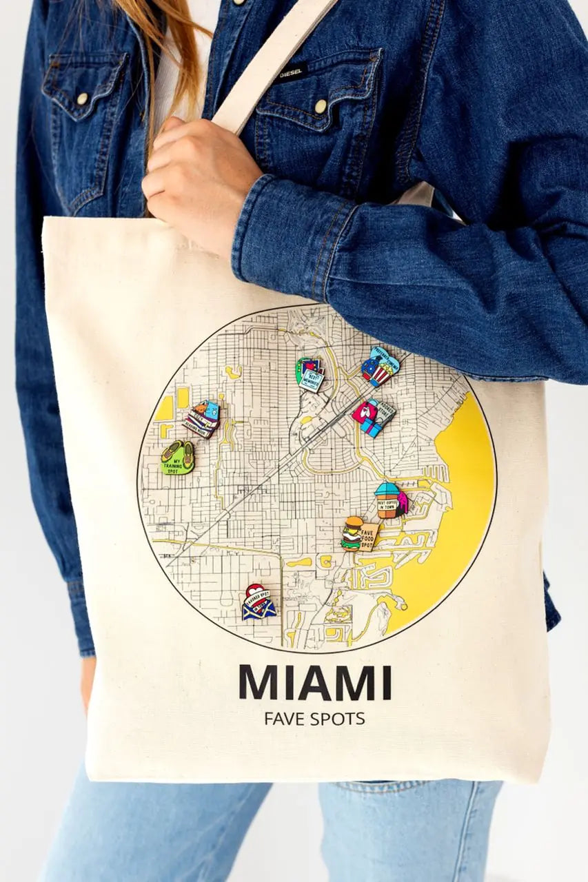 Custom Map Tote Bag & Wooden Pin Set