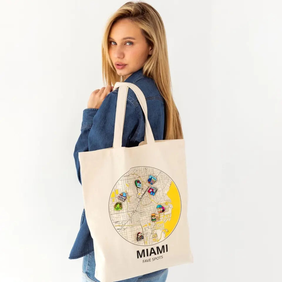 Custom Map Tote Bag & Wooden Pin Set