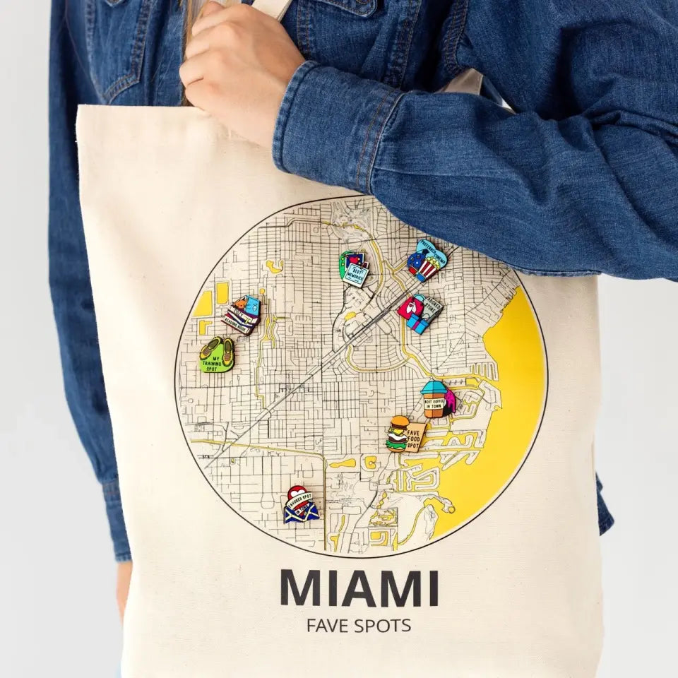 Custom Map Tote Bag & Wooden Pin Set