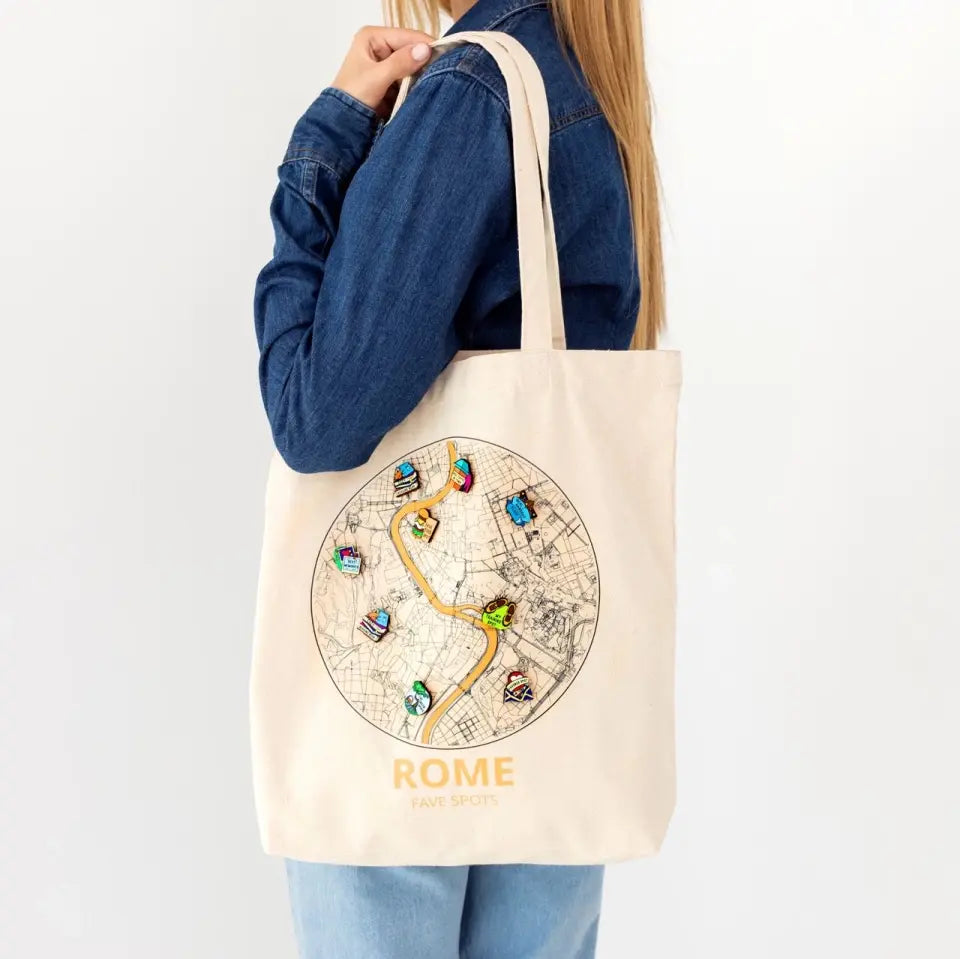 Custom Map Tote Bag & Wooden Pin Set