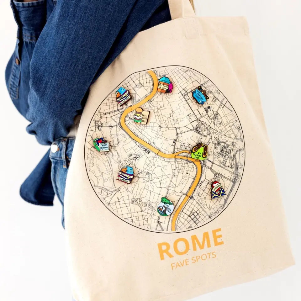 Custom Map Tote Bag & Wooden Pin Set