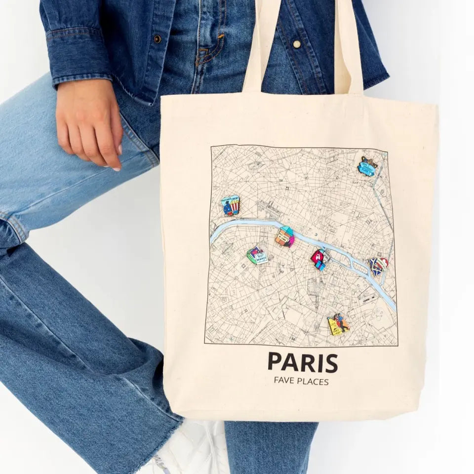 Custom Map Tote Bag & Wooden Pin Set