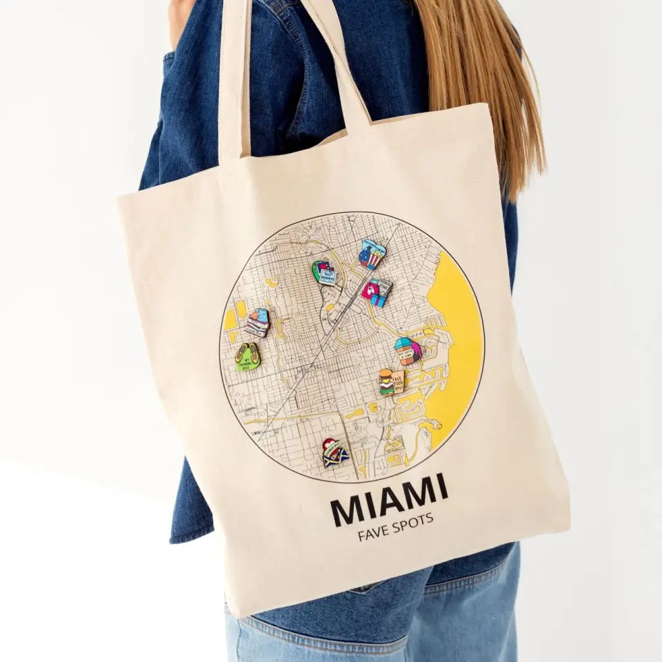 Custom Map Tote Bag & Wooden Pin Set