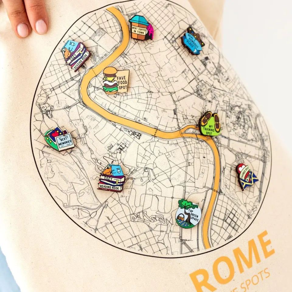 Custom Map Tote Bag & Wooden Pin Set