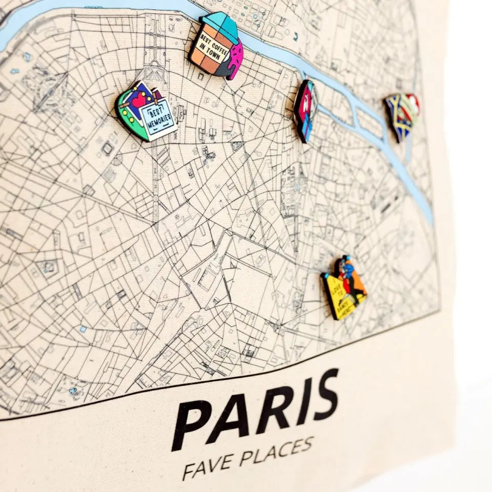 Custom Map Tote Bag & Wooden Pin Set