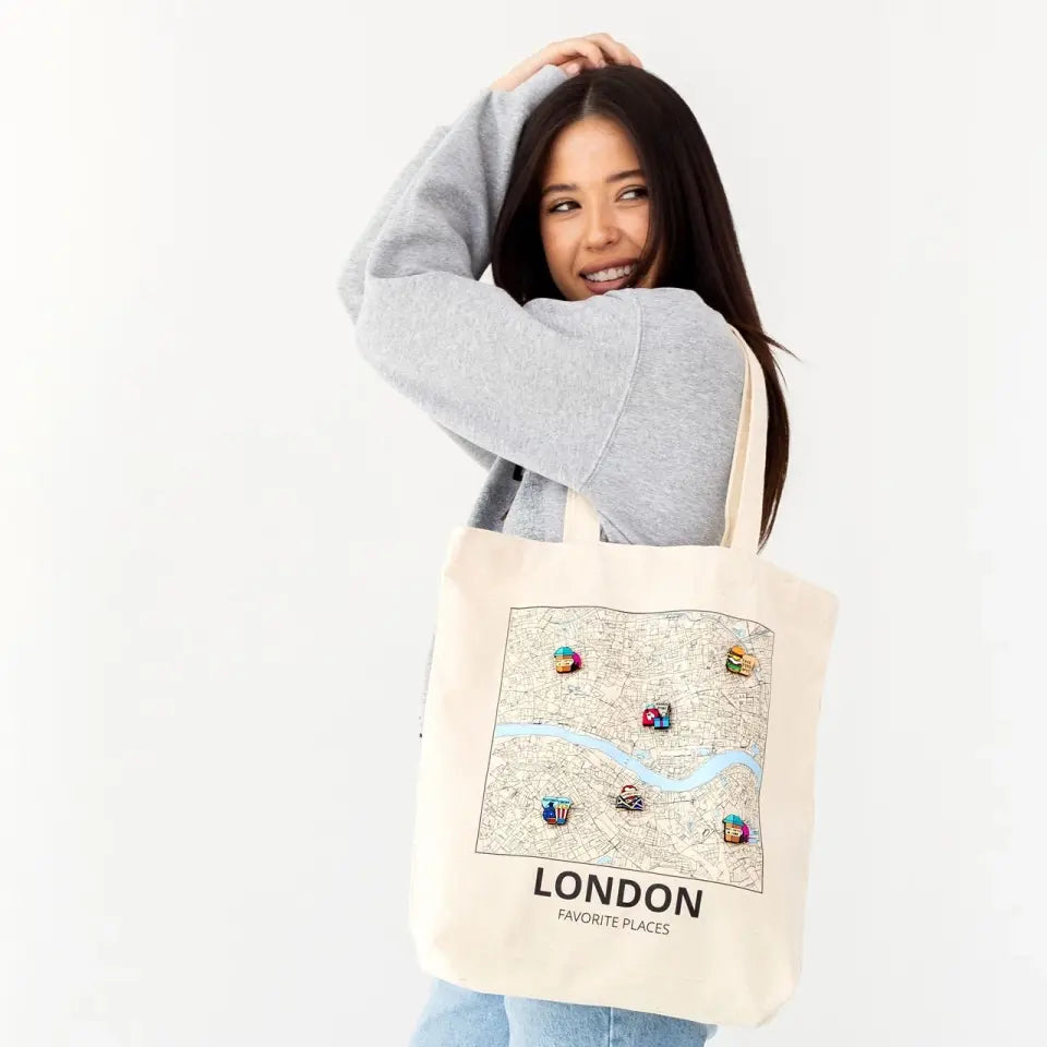 Custom Map Tote Bag & Wooden Pin Set