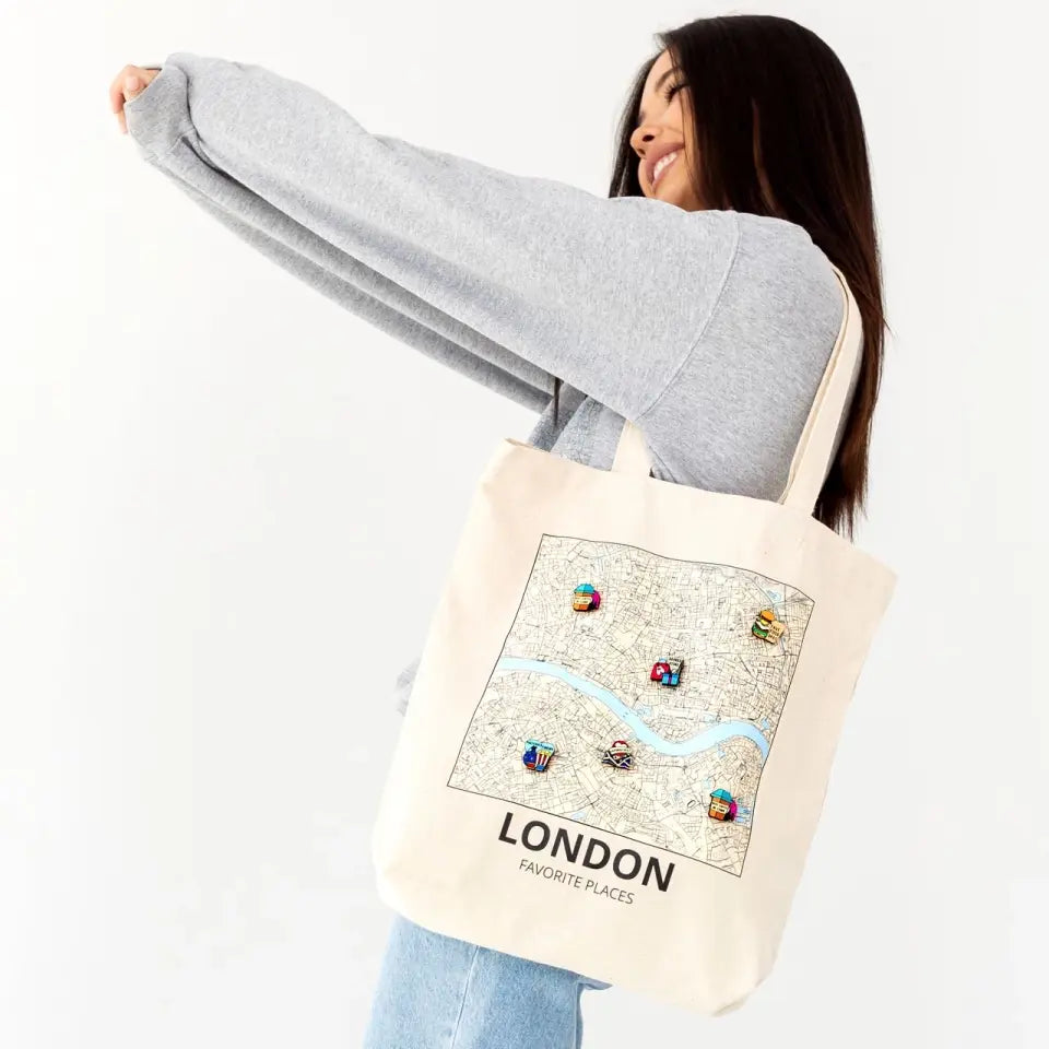 Custom Map Tote Bag & Wooden Pin Set