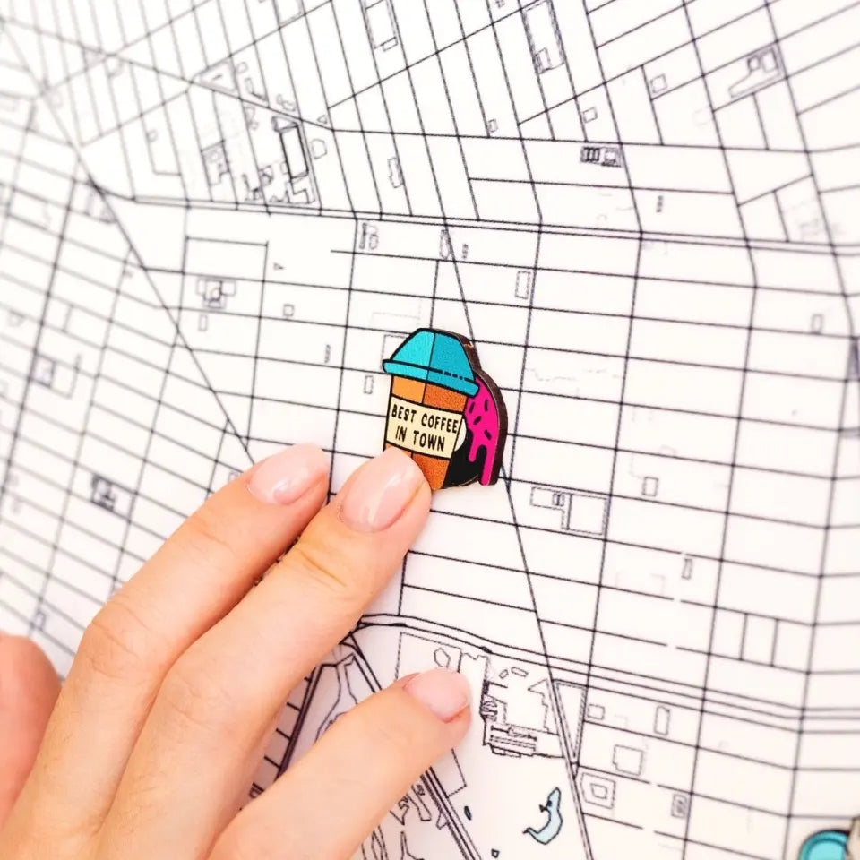 Custom City Map & Wooden Pin Set