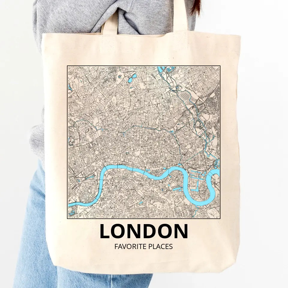 Custom Map Tote Bag & Wooden Pin Set