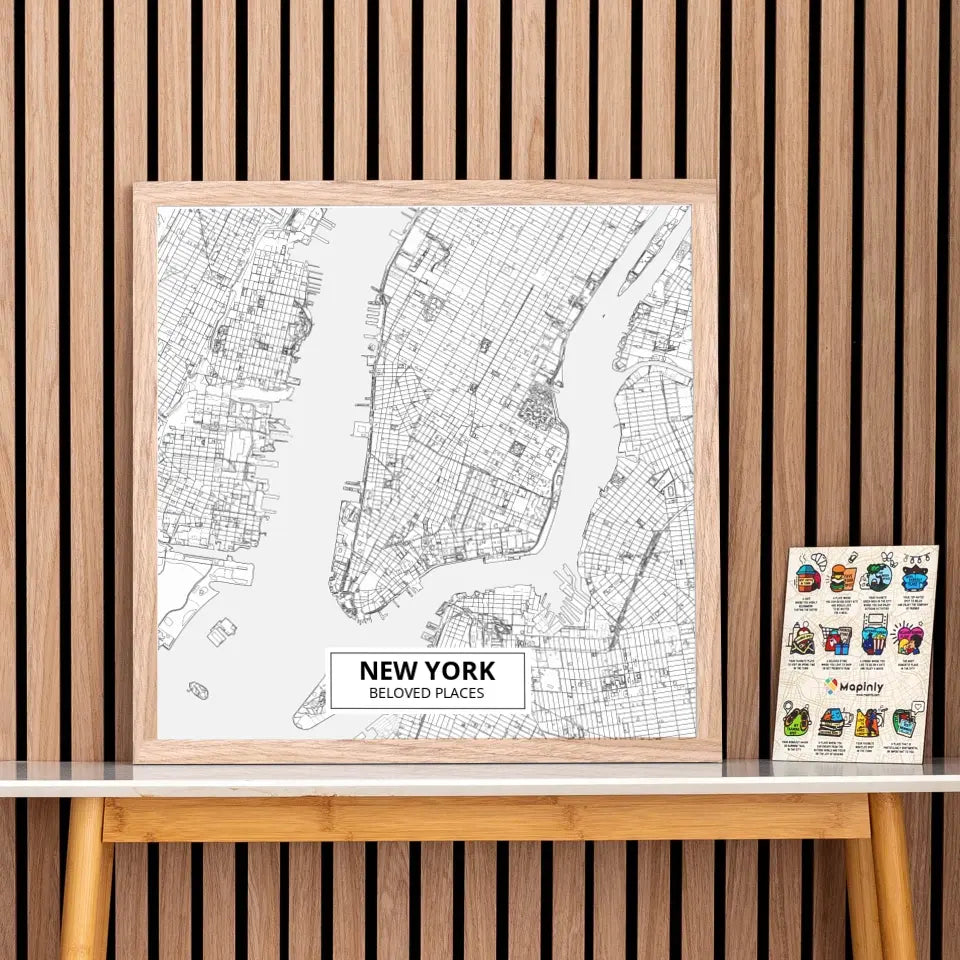 Custom Framed Map & Wooden Pin Set